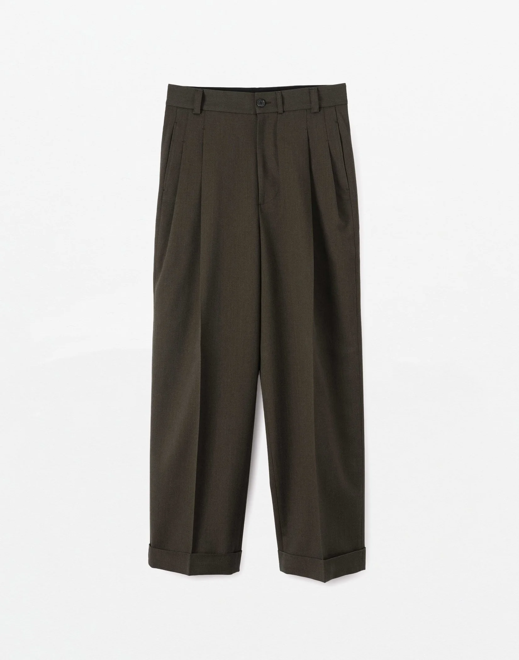Margaret Howell - STITCH PLEAT TROUSERS COMPACT WOOL SERGE (KHAKI